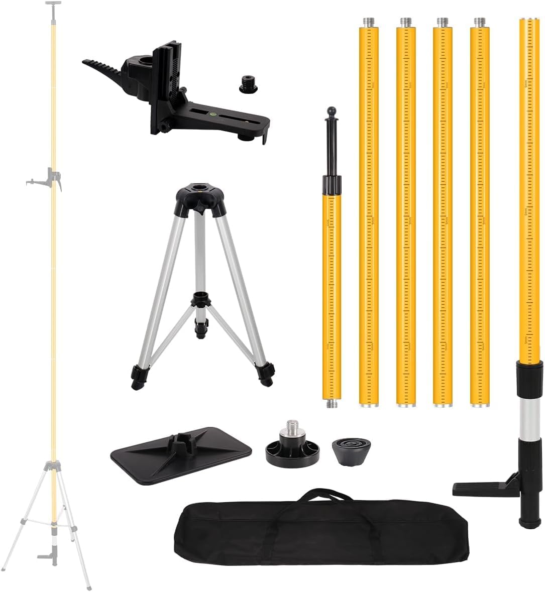 Asta telescopica per livellamento laser con treppiede, allungabile fino a 4,2 m, con supporto laser da 1/4" x 20", con dado adattatore da 5/8"-11