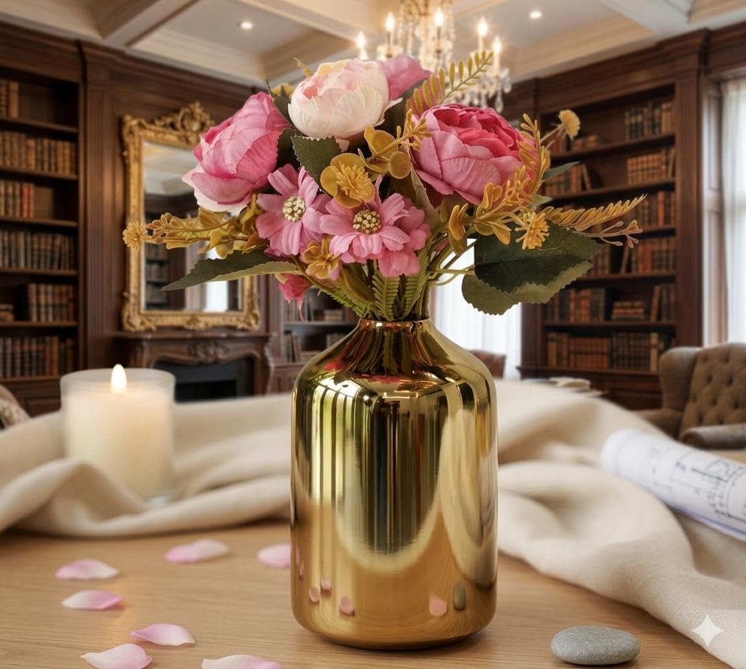 AZMA EXPORTS Modern Gold Metal Vase for Flowers Decorative Flower Pot for Home &Table Decor Elegant Centerpiece Vase for Office Living Room Drawing Room Table Top-image-45