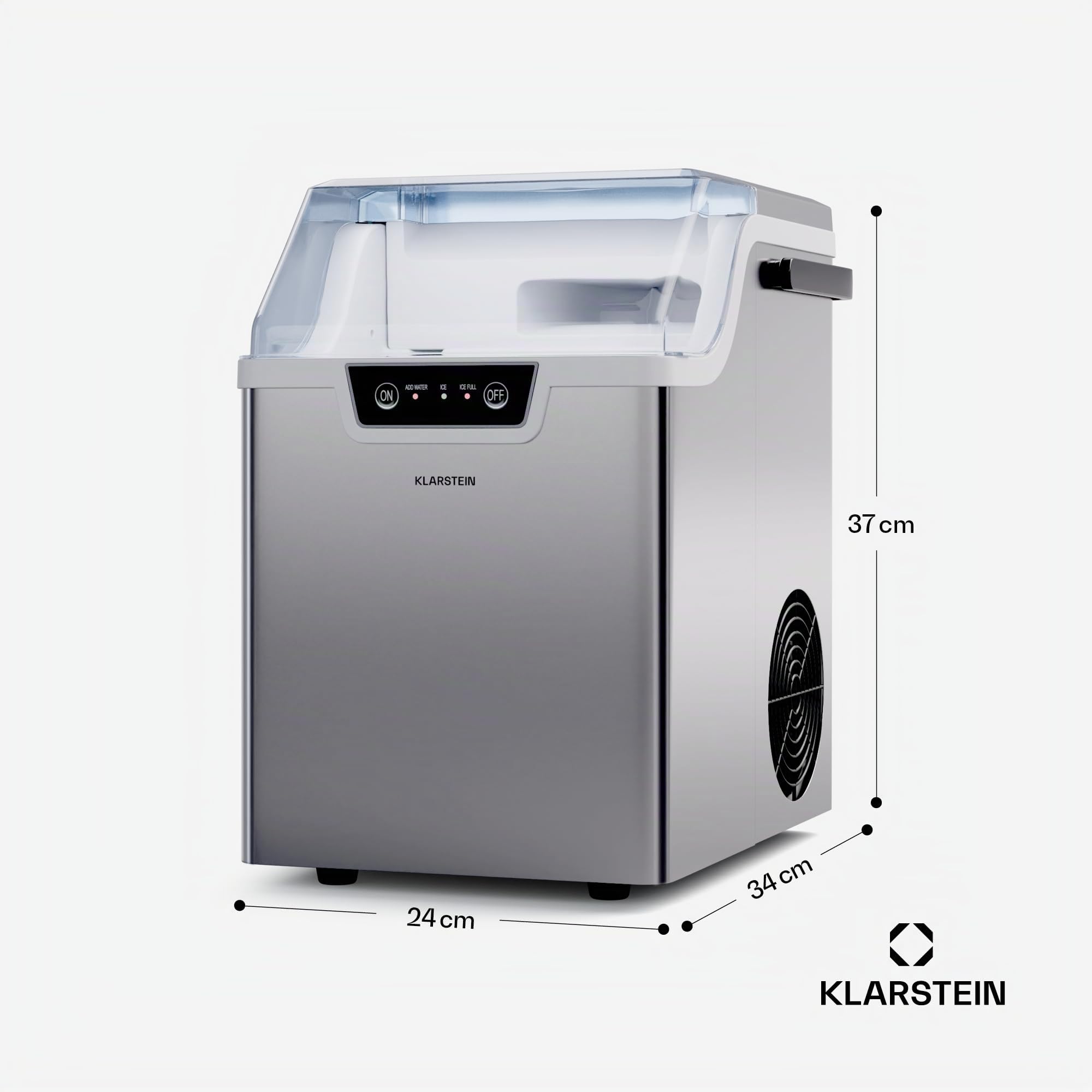 Klarstein Maquina de Hielo para Casa 200W, Ice Maker 15 kg, Maquina para Hacer Cubitos de Hielo Portátil Domestica para Casa Rápida, Ice Maker Machine con Alarma Seguridad