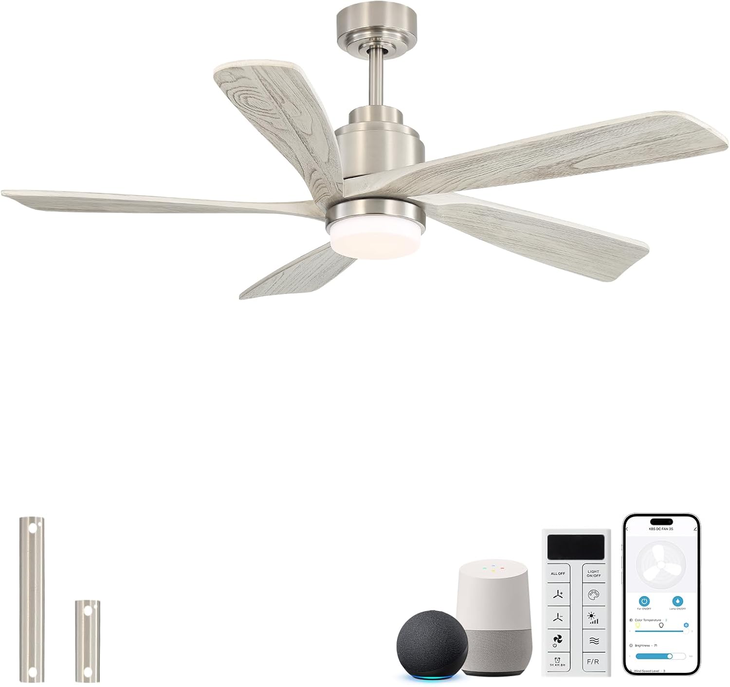 Sofucor 52 Inch Smart Wood Ceiling Fan with Lights, 5 Blades