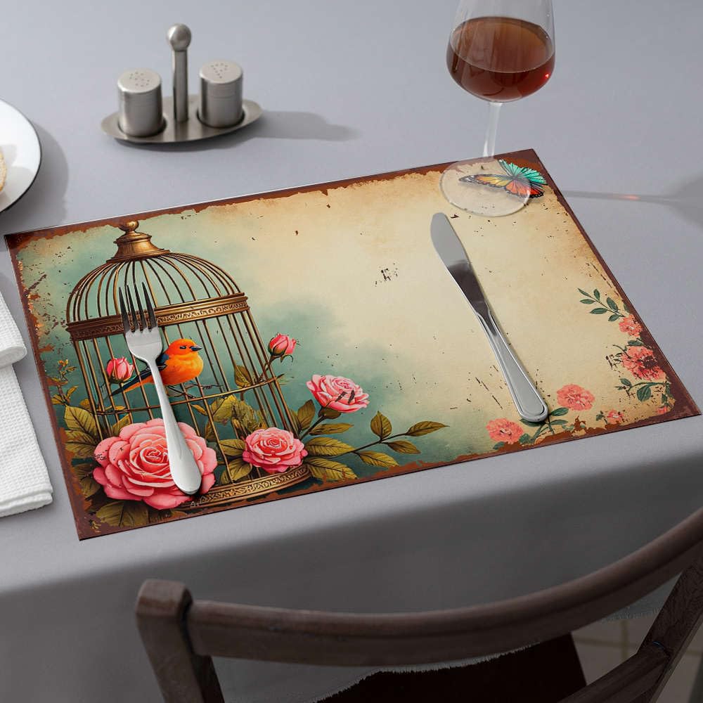 Set de table oiseau lot de 6 avec fleurs et papillons pour repas