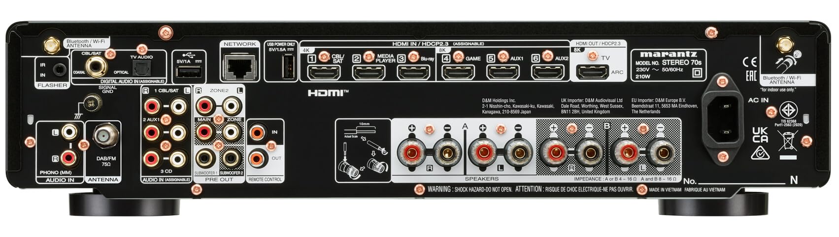 Marantz Stereo 70s Receptor de A/V de 2 Canales con 8K, Streaming HEOS Built-in, Fono y Radio FM/Dab+