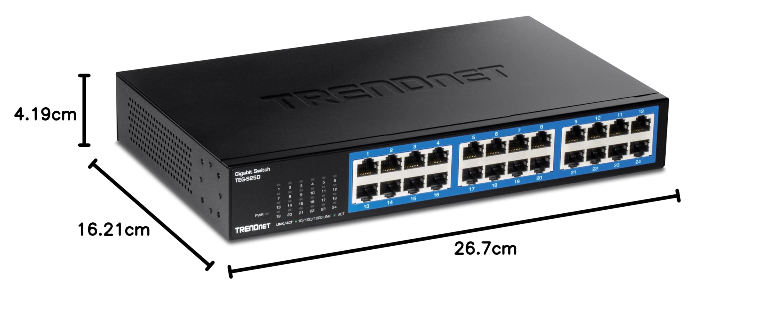 TRENDnet, TEG-S25D, Commutateur de Bureau Gigabit 24 Ports, 24 Ports Gigabit RJ-45, capacité de Commutation 48 Gbit/s, Conception sans Ventilateur, boîtier métallique, Alimentation Interne, Noir