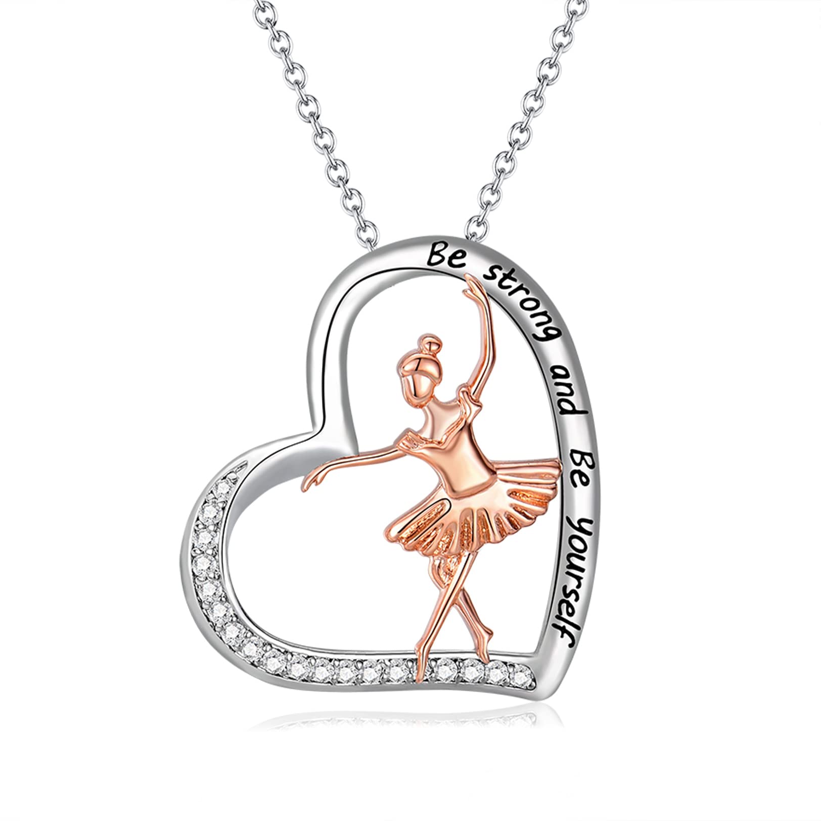 Collana Argento S925 Con Ciondolo Ballerina E Zirconia – 'Be Strong And Be Yourself', Regalo Per Ragazze E Donne