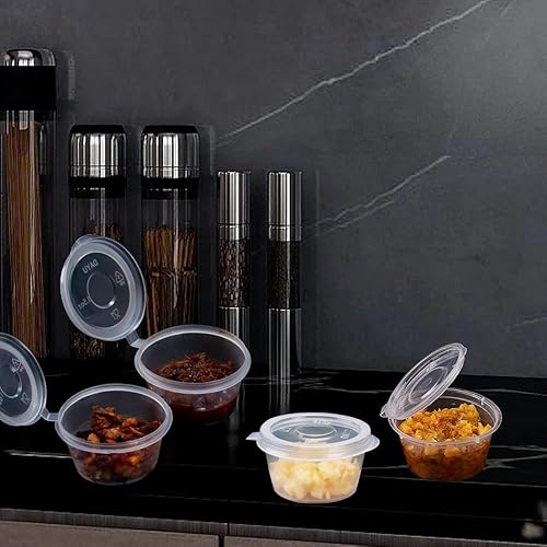 Miniatura 5 de Vasos de plástico para soufflé, desechables transparentes a prueba de fugas con tapa con bisagras, se utilizan para varias salsas, muestras de