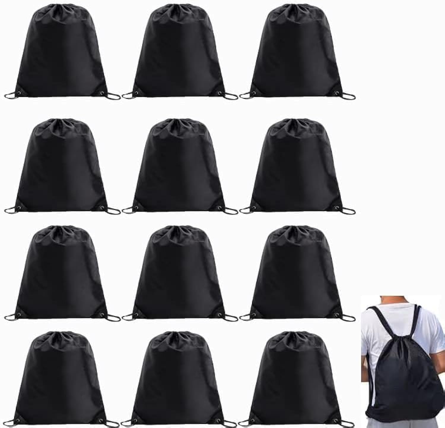 SYOSI 12pcs Drawstring Backpack Bulk String Bags Cinch Sack for Gym, Yoga, Shopping, Sports, Hiking, Gifts for Women and Men, Black(34 * 42cm)