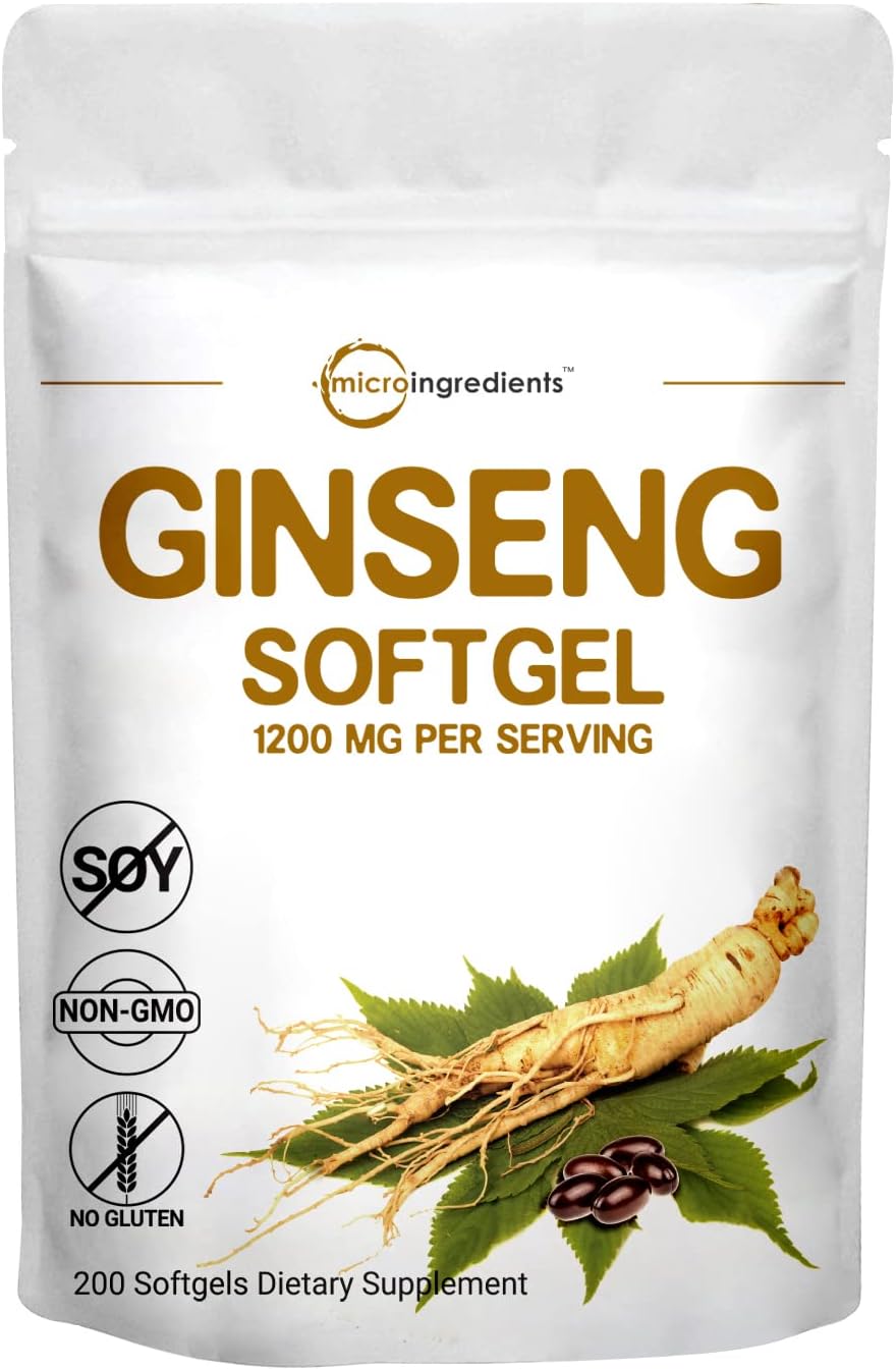 Maximum Strength Red Panax Ginseng Capsules (Korean Ginseng Extract Liquid Softgels), 1200mg Per Serving, 200 Counts, Active Ginsenosides, Supports Energy, Immune, Mental Health, Non-GMO : Health & Household