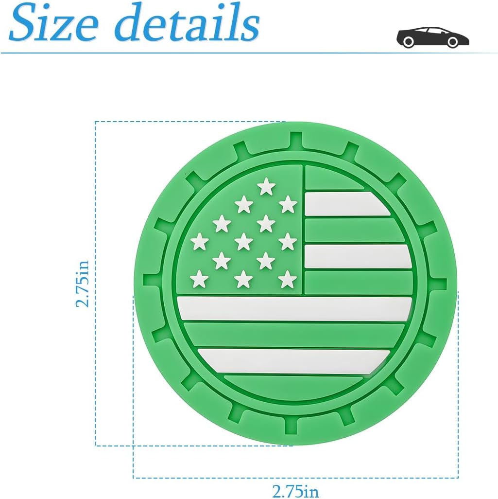 AUCELI 4PCS American Flag Car Cup Holder Coasters, Light Green image 2