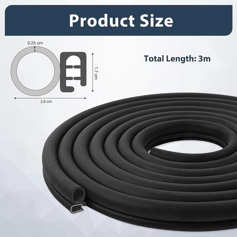 Lefunom 3m Univerzális Ajtótömítés Gumiszalag Autó Hajó Lakóautó Karavánhoz Fekete - 3 m, Side seal