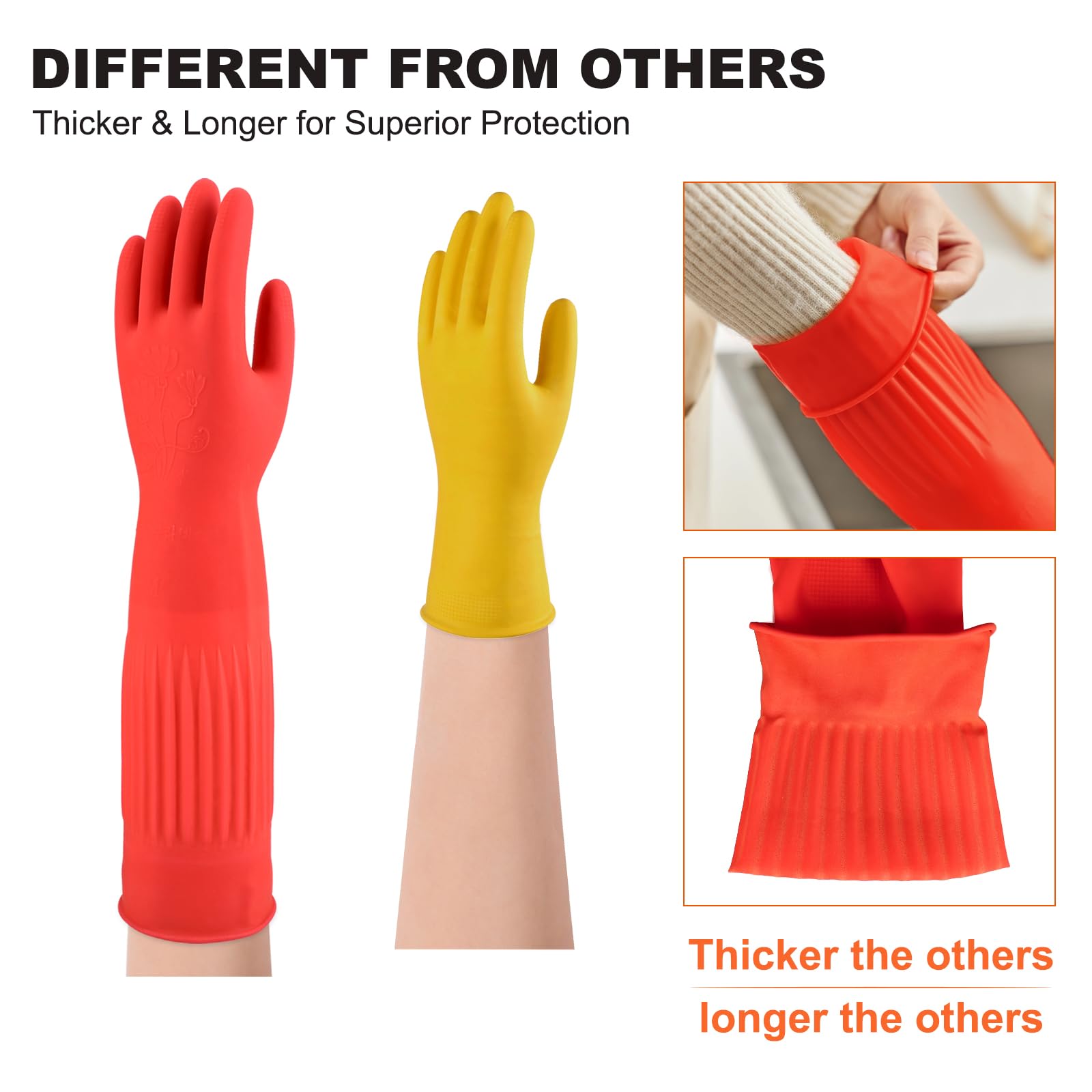 North Tower Guanti in gomma per la pulizia della cucina per il lavaggio dei piatti Kithchen, guanti resistenti al calore, 45,7 cm, 2 paia grandi