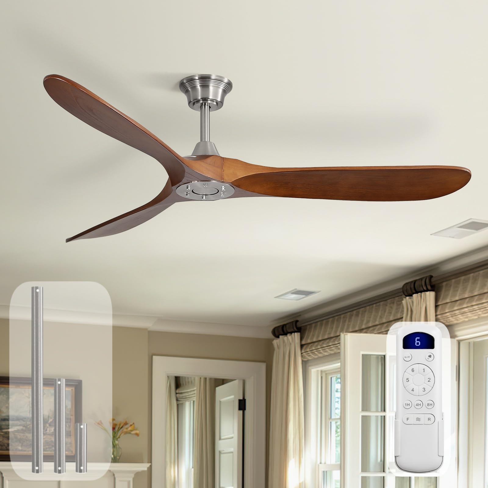 Sofucor 52" Wood Ceiling Fan with Lights & Remote -22