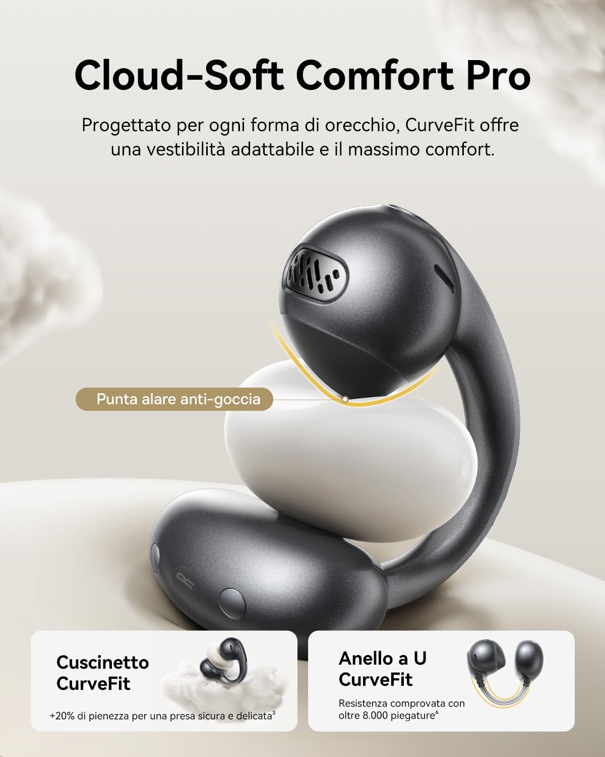 Baseus MC1 Pro Auricolari a Orecchio Aperto, clip per orecchie, suono impressionante, amplificazione dei bassi adattiva, Bluetooth 6.0, cancellazione del rumore in chiamata, IP67, 40H di batteria