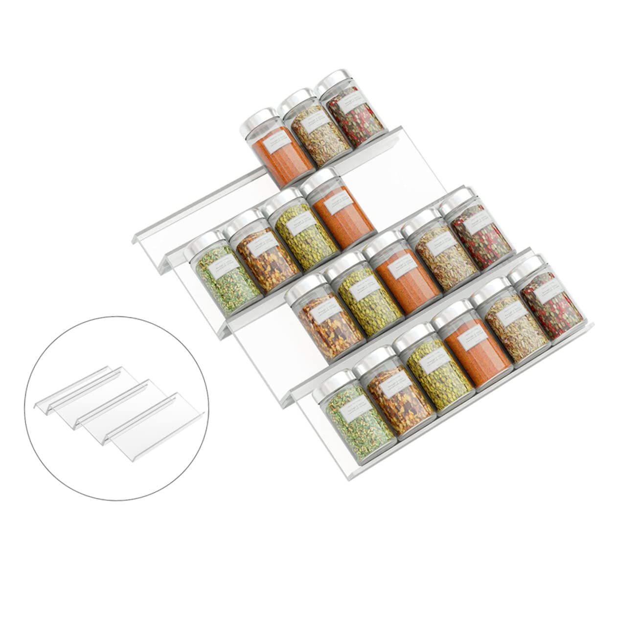 DOITOOL Organisateur de Tiroir à Épices en Acrylique Transparent, Étagère Extensible à 1 Niveau pour Bouteilles D’assaisonnement, la Cuisine