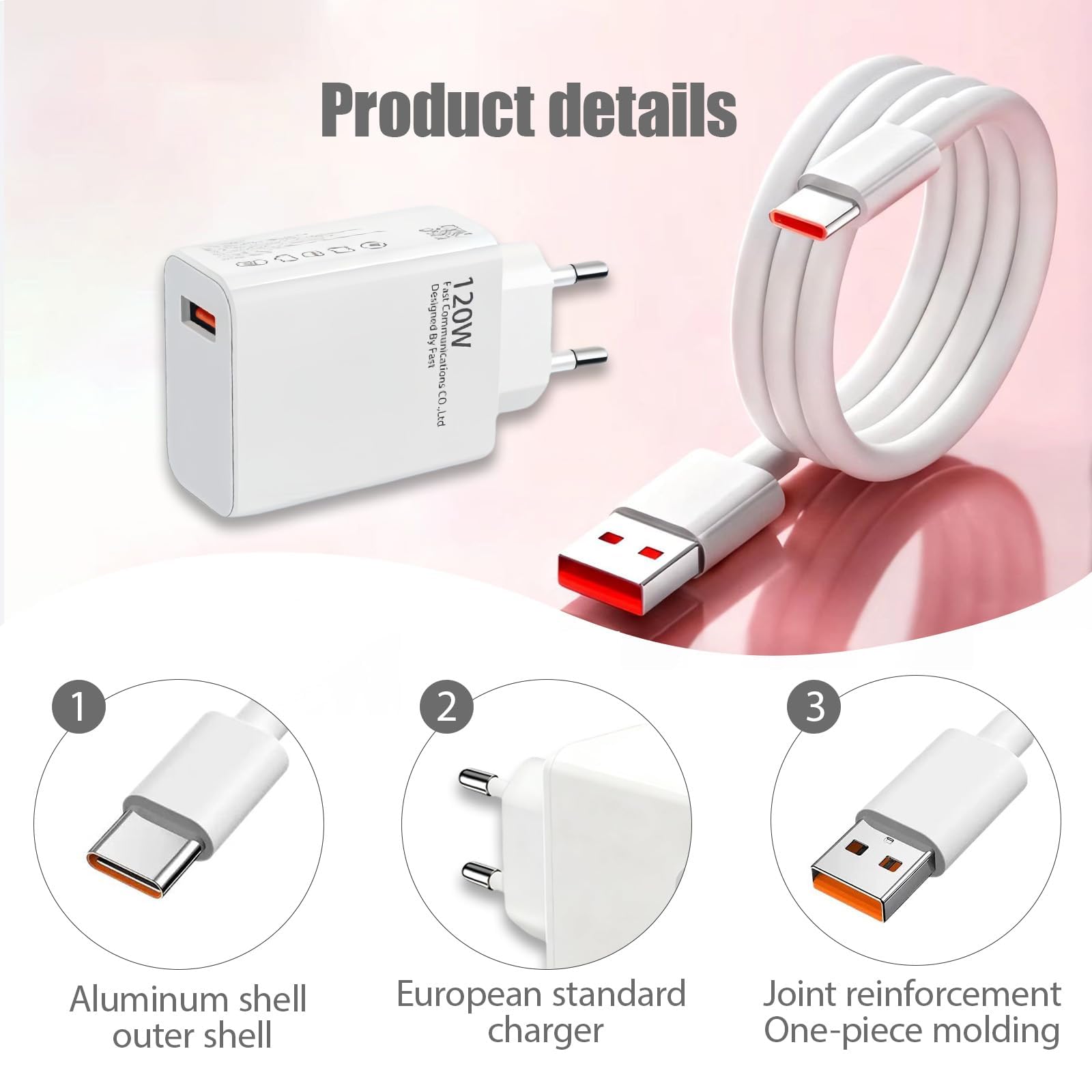 Caricabatterie 120W HyperCharge Per Xiaomi/Redmi/POCO, 2 Pezzi Con Cavo USB-C 6A Da 1m, Ricarica Ultra Veloce