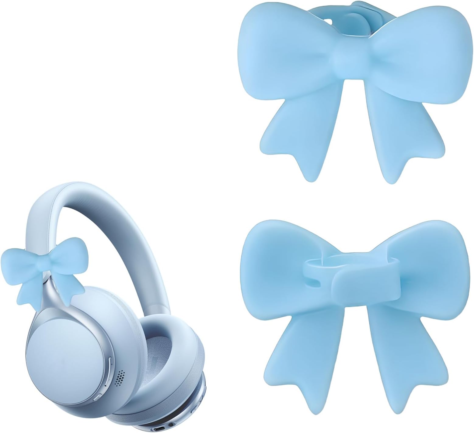 2 Pcs Silicone Bow Headphone Accessory, Blue Cute 3D Bow Decor Attachment for Headphones, Coquettish Earphone Clip Decor Accessories for Women