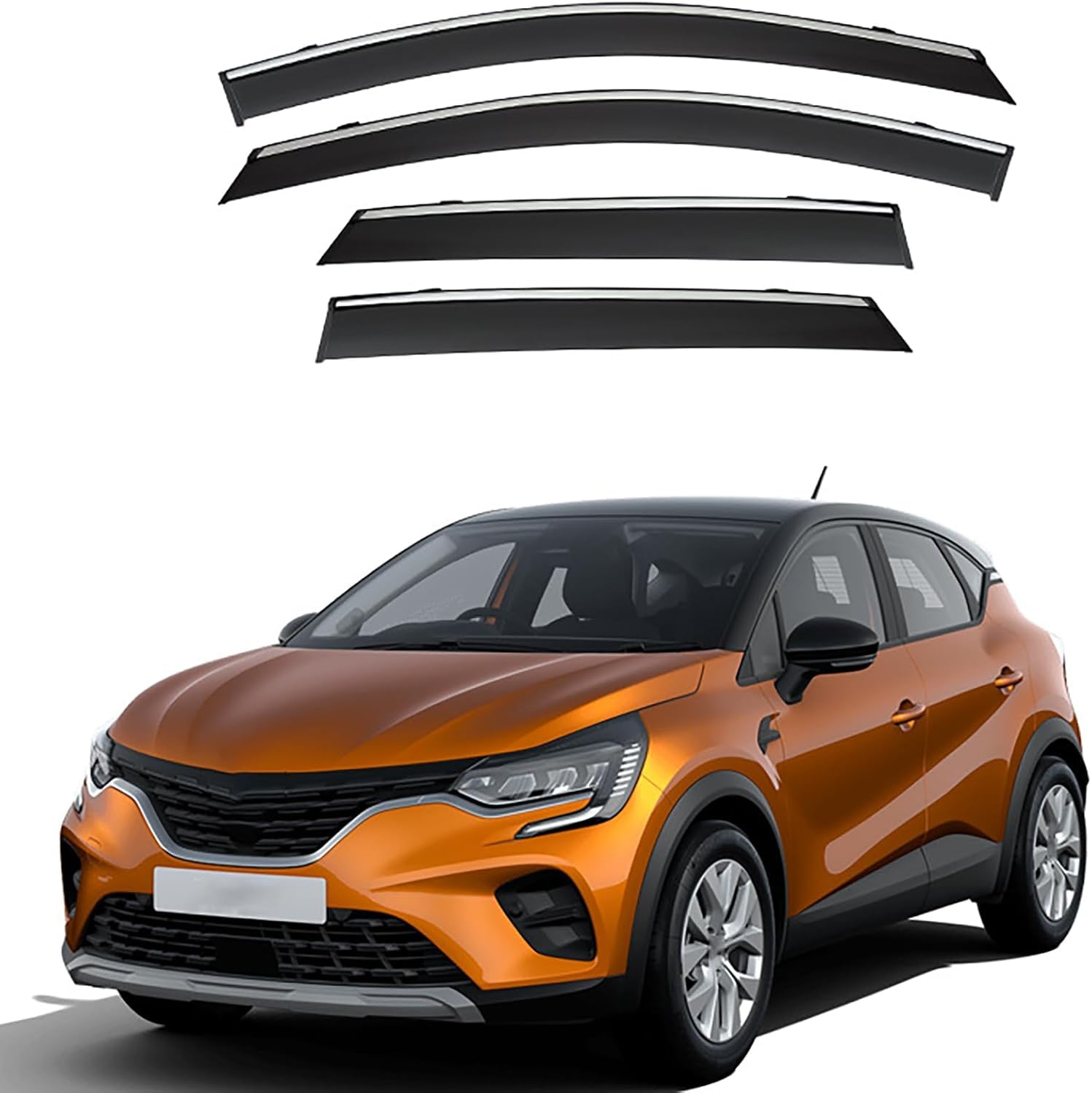 FengXH Window Deflectors for Renault Captur MK2-JB-JE 2019+ - 4pc Smoke Tint, Waterproof, Noise Reducing.