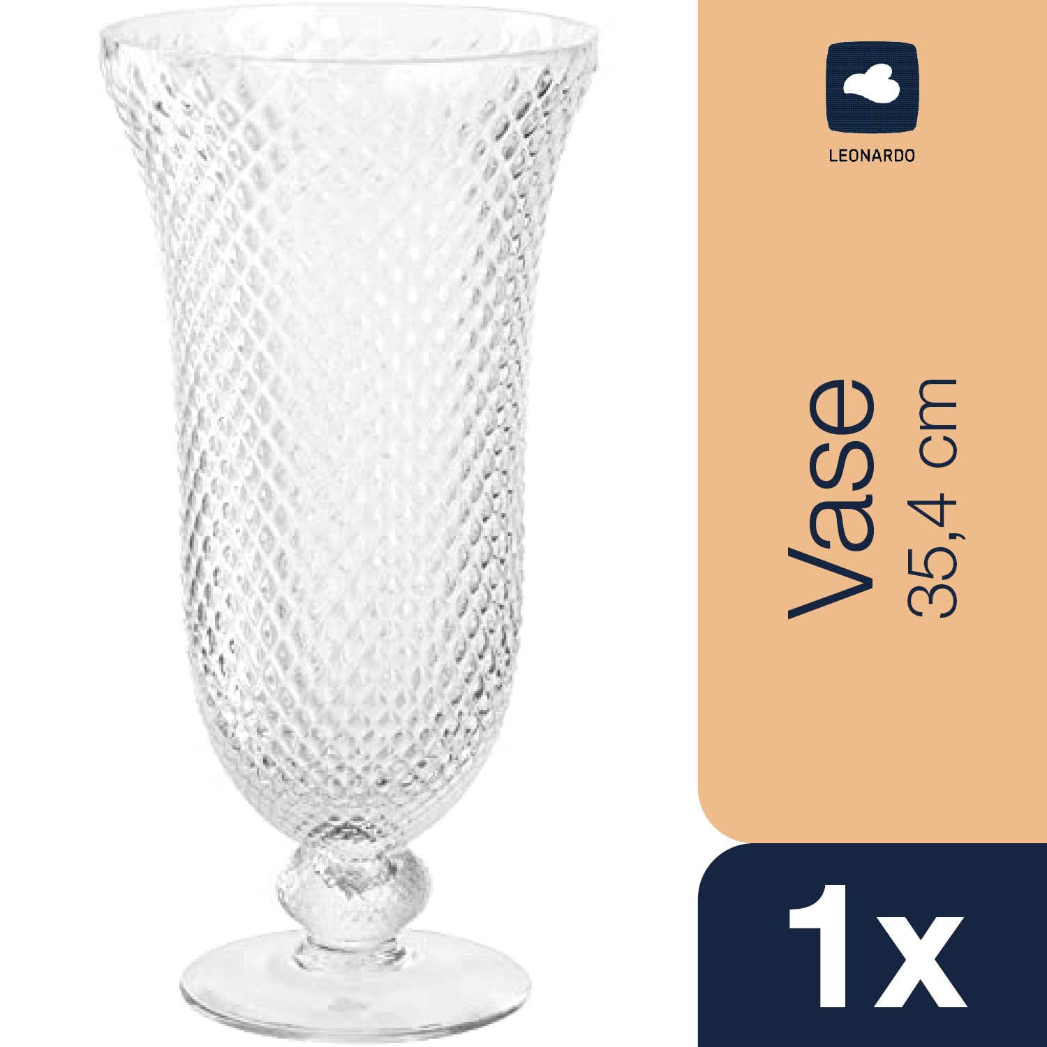 LEONARDO HOME Poesia Dekovase aus Glas auf Fuss, handgefertigte Deko-Vase mit eltegant strukturierter Oberfläche, Klar, Höhe: 35,4 cm, 2,9 l, 076434
