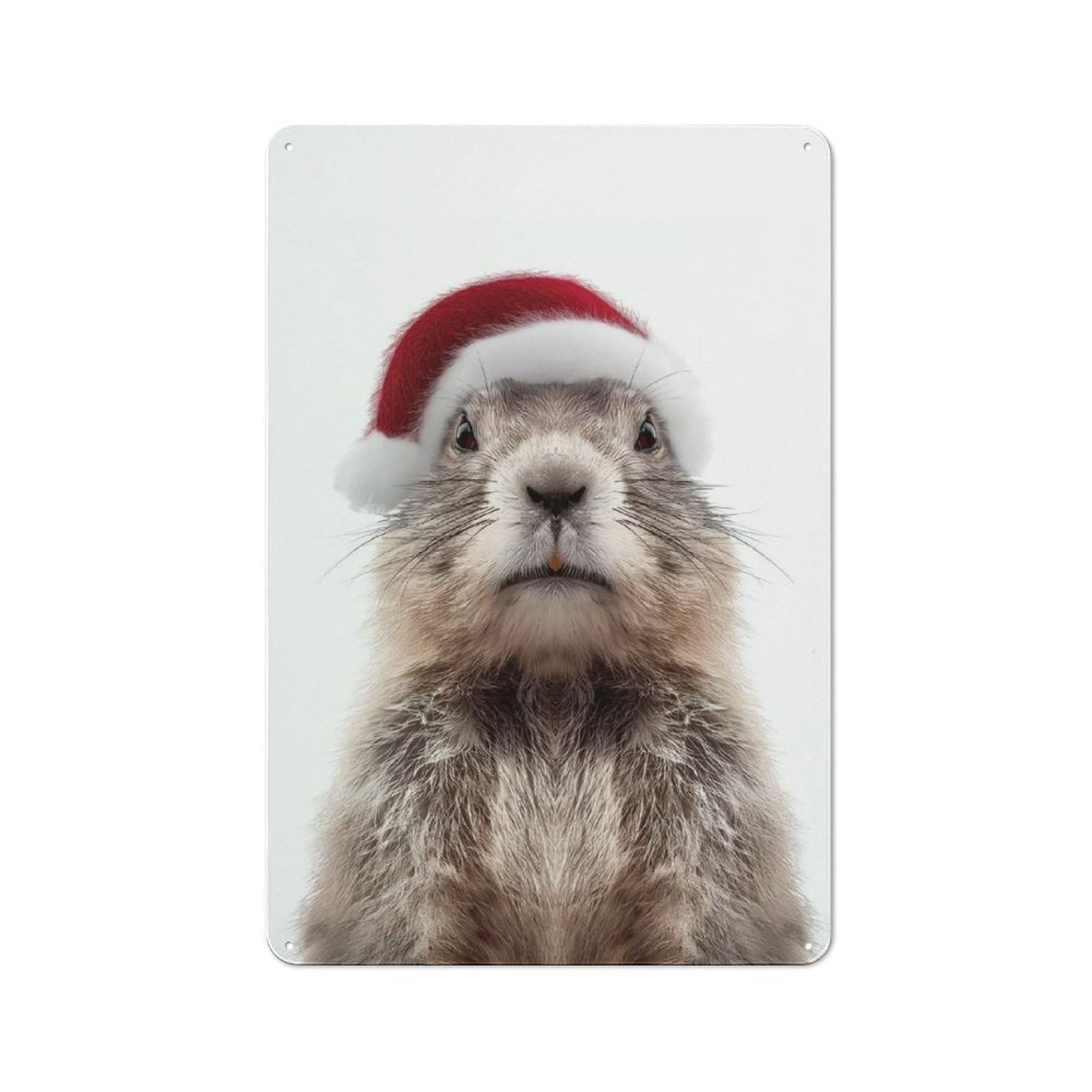 Junmoney Groundhog In Santa Hat Metal Sign 30X20cm With For Workshop Wall, Vintage Decor, A Decorative Christmas Gift For Metal Sign Collectors