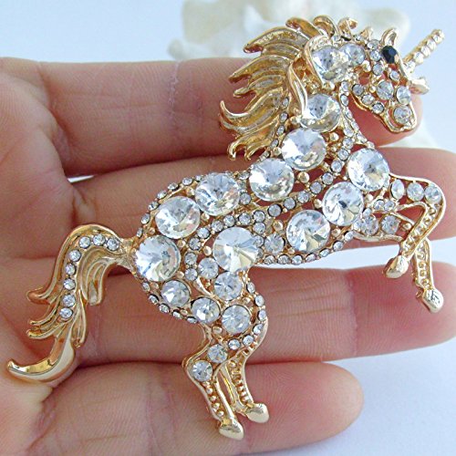 Image of Unique Animal Unicorn Horse Brooch Pin Pendant Austrian Crystal BZ6172