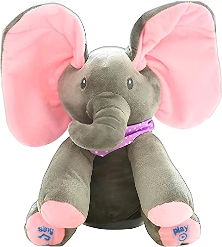 Elza - Peluche musical de elefante con orejas bailarinas que cantan y cantan, animado e interactivo, peluche de elefante Peek A Boo para niños