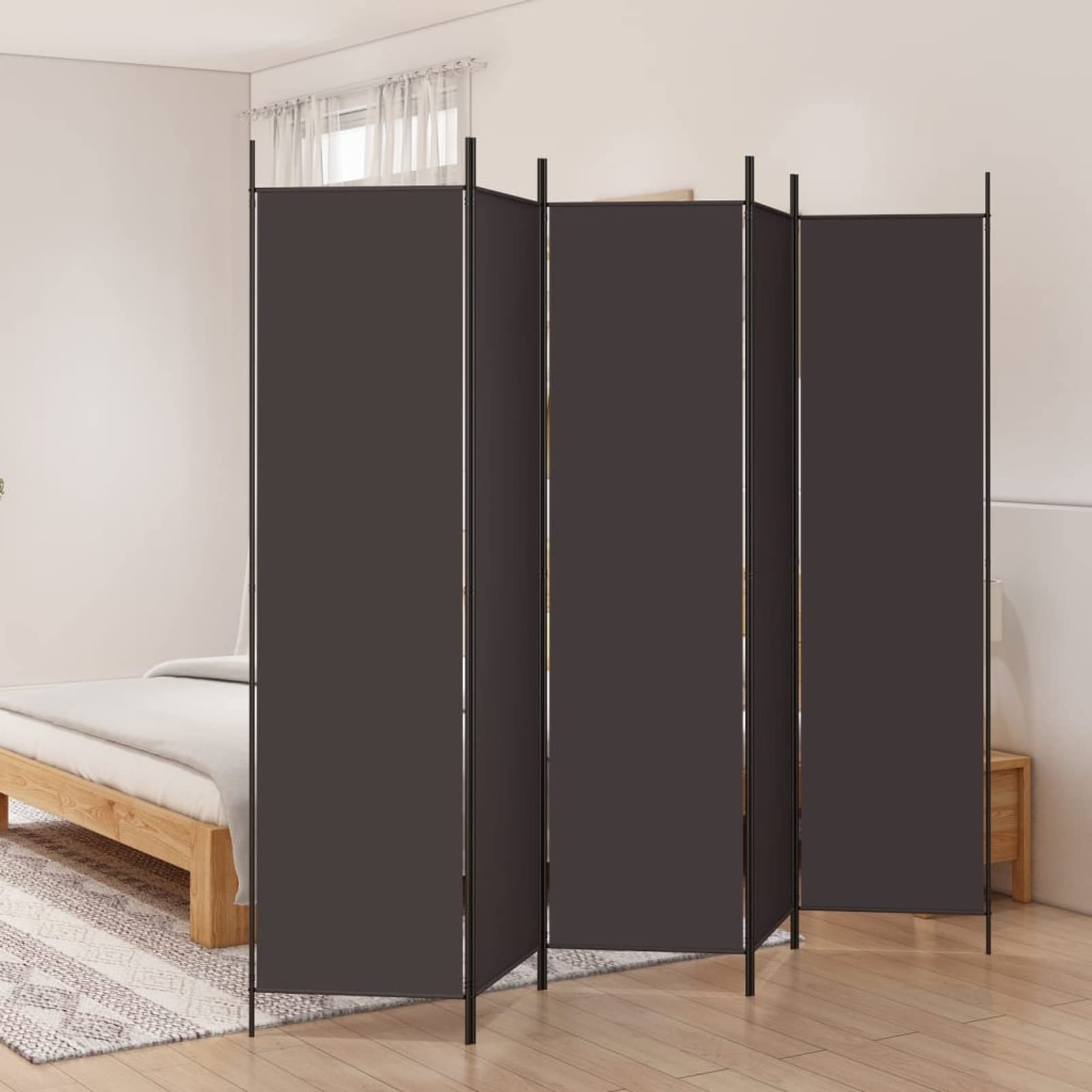 Homgoday Paravent de Séparation en Tissu 5 Panneaux - Marron - 250x200 cm - Respirant et Pliable