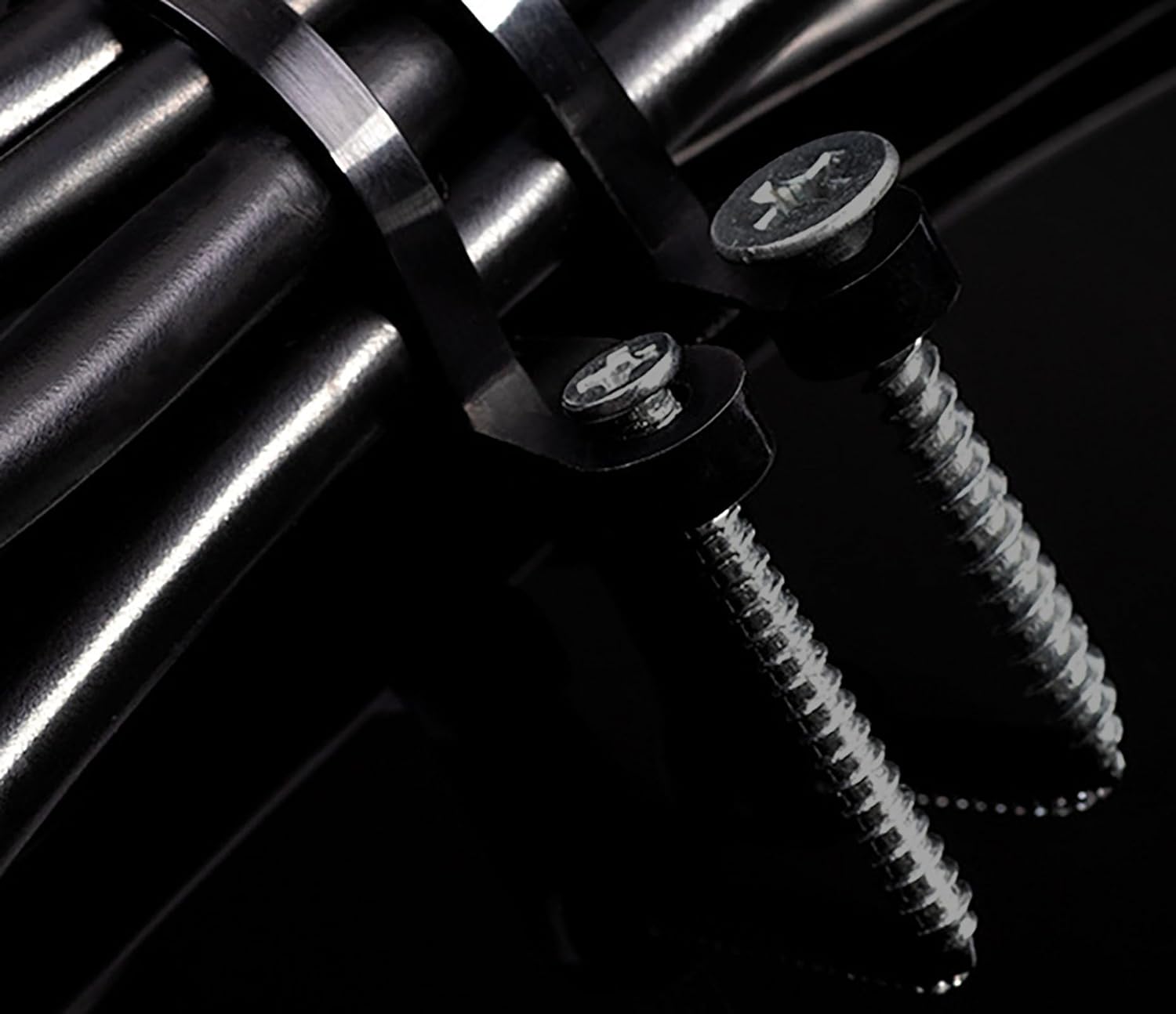YIKANGHENG Black 5.9 Inch Nylon Zip Tie with Screw Holes, 100 Pcs, Includes 100 Pcs Black M4 x 12 Stainless Steel Screws for Daily Fastening