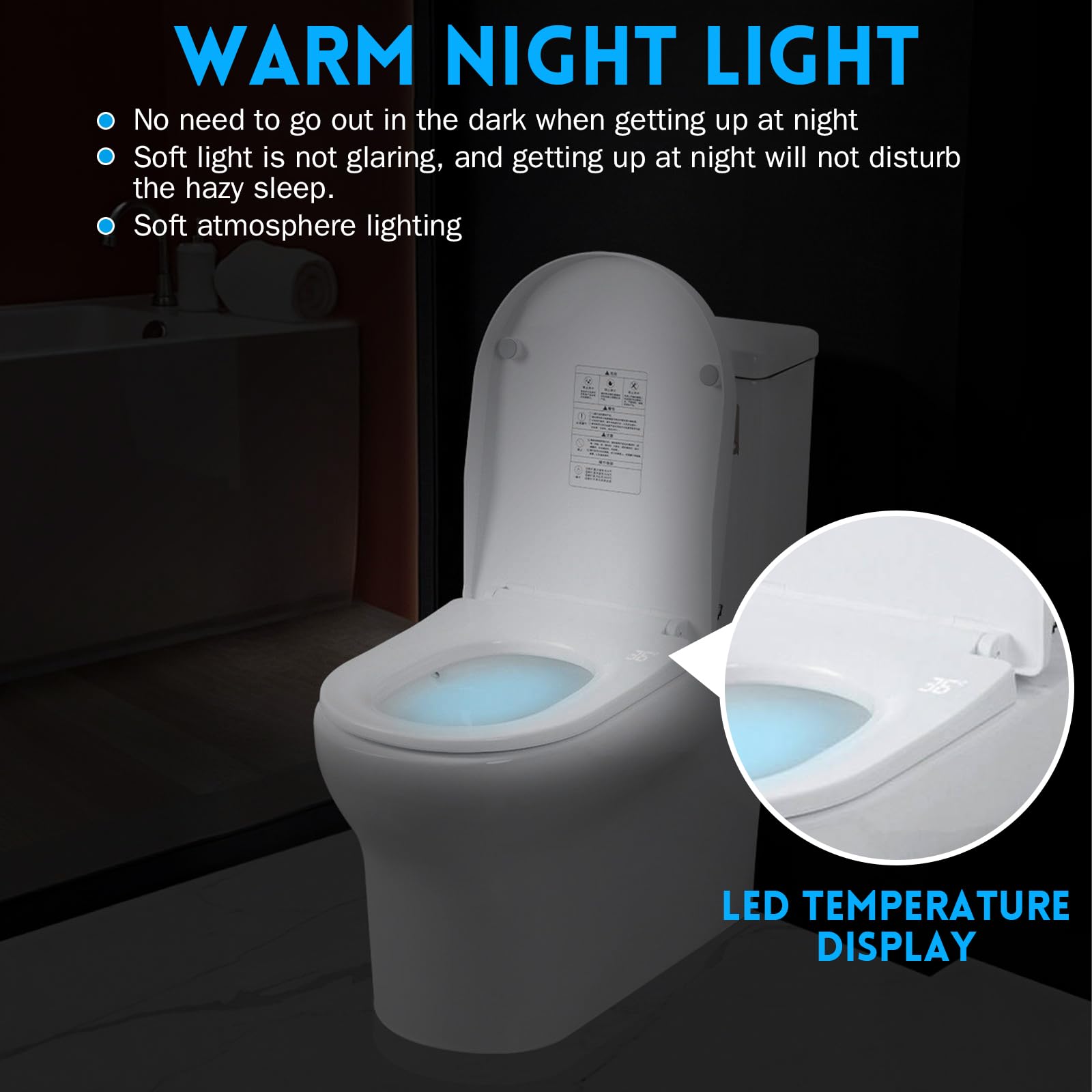 Inteligentna deska sedesowa WC Bidet z podgrzewanym siedziskiem | Toaleta Prysznic Bidet, 3 ustawienia temperatury, Automatyczne opadanie, Wskaźnik temperatury, Światło nocne