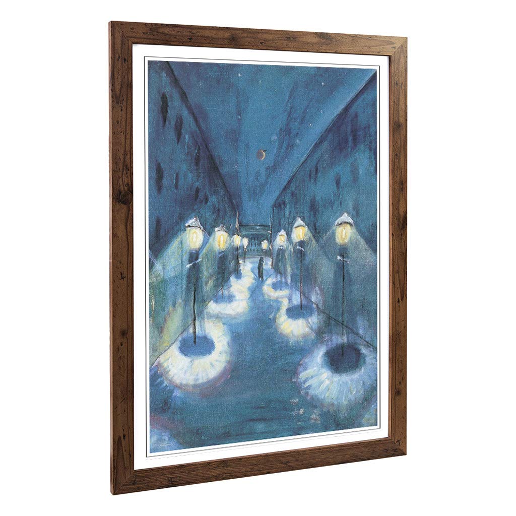 Big Box Art Framed Print of Walter Gramatte Night Road Design | Wall Art Picture | Home Decor for Kitchen, Living, Dining Room, Bedroom, Hallway, Office, Walnut, A2 / 24.5x18 Inch / 62x45cm