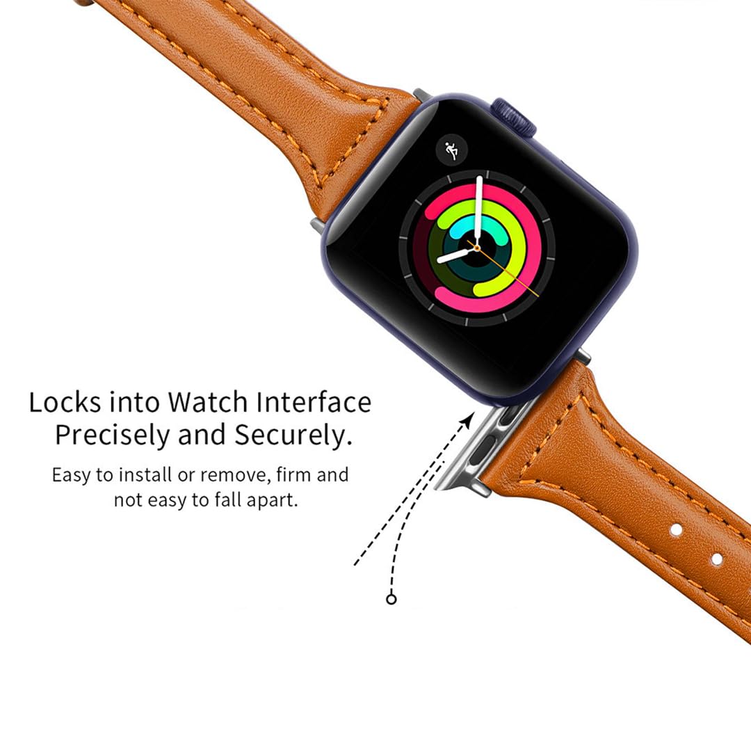 COHOLL Leather Bands Compatible with Apple Watch Band 38mm 40mm 41mm 42mm 44mm 45mm 49mm,Leather Strap Slim&Thin Replacement Wristband for iWatch Series Ultra/2/ SE/9/8/7/6/5/4/3/2/1 for Women and Men - Image 3