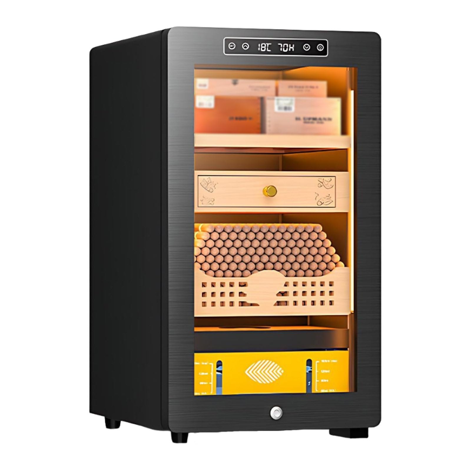 Elektrischer Zigarrenkühlschrank - Hält 100 Zigarren, Zedernholz, 12-22°C Kühlung & 60-80% Luftfeuchtigkeitskontrolle für optimale Aufbewahrung zu Hause