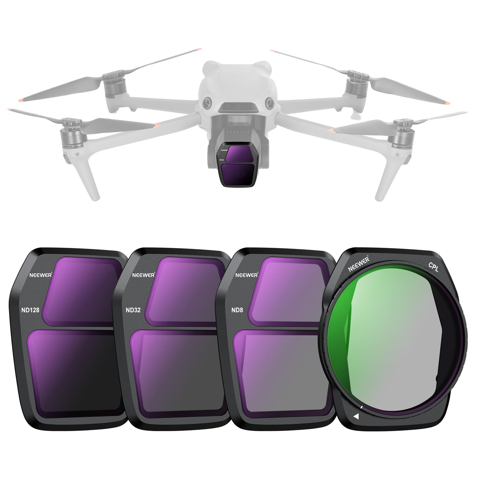 NEEWER ND Filter Set Compatible with DJI Air 3S, 4 Pack ND8+ND32+ND128+CPL Neutral Density Circular Polarizer Secure Drone Accessories Slim