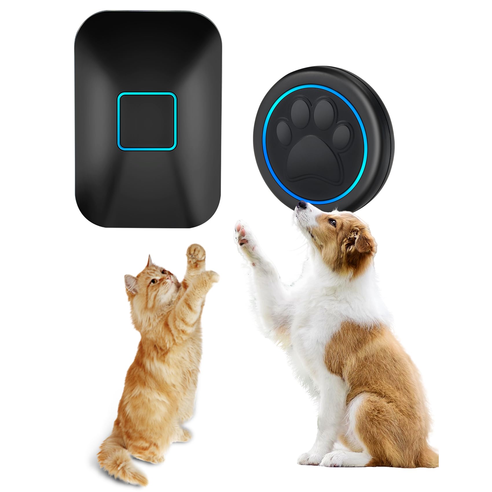 A88 Katzenklingel & Hundeklingel – Kabellose Türklingel mit Touch-Sensor, 300 m Reichweite, LED, 60 Melodien, Wasserdicht, Buzzer Hund, Katzen Klingel Tür Außenbereich (1 Klingeltaster + 1 Empfänger)