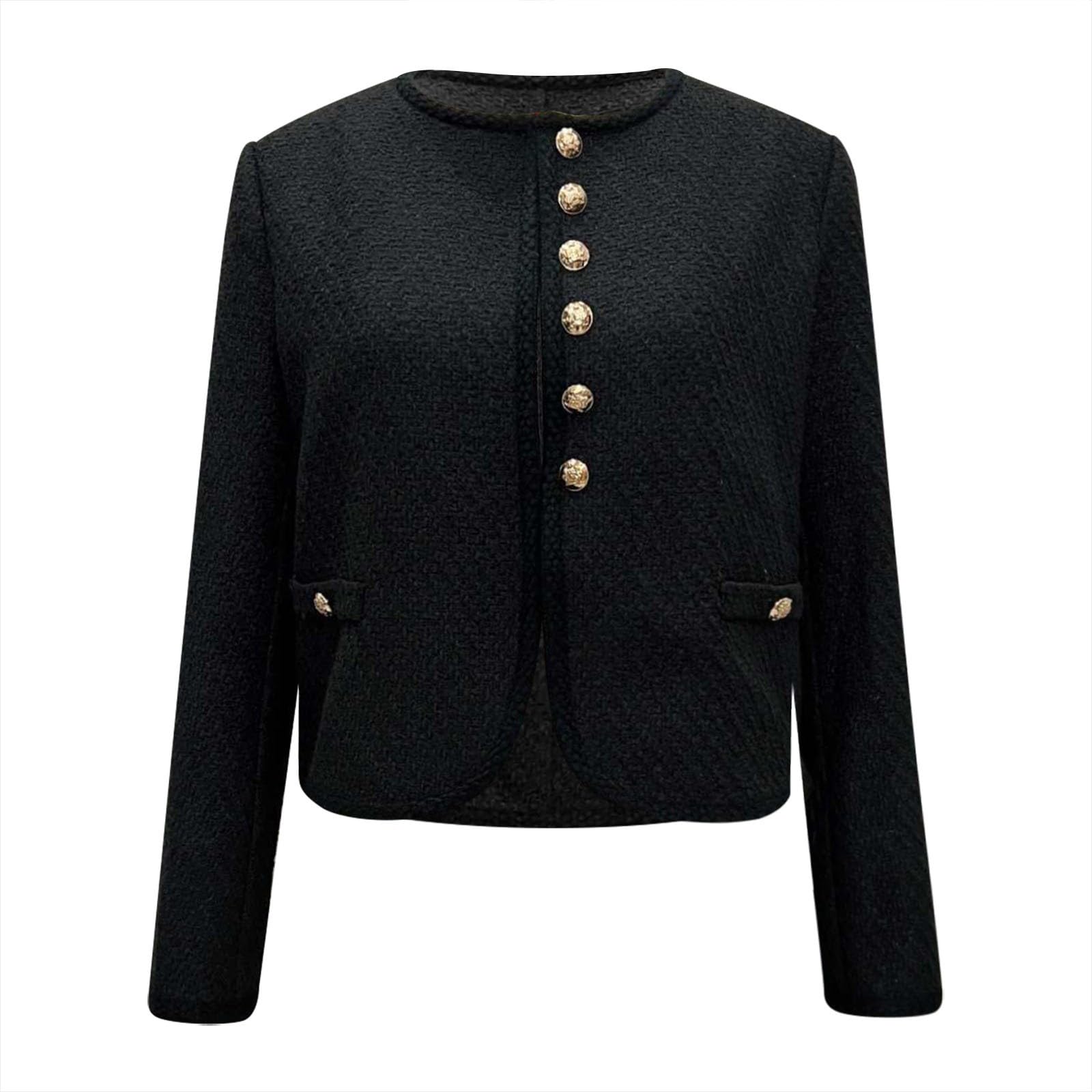 Chaqueta Informal Ligera de Cuello, cárdigan Corto con Botones metálicos clásicos para otoño, Mujer, Elegante, Moda