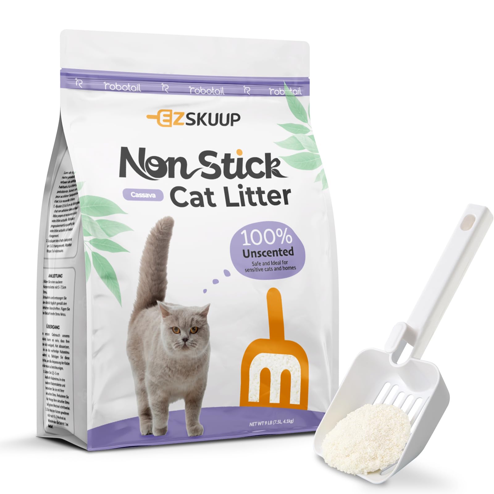 EZSKUUP Non-Stick Ultra Clumping Cat Litter, Dust-Free Unscented Kitty Litter, Made of Pet-Friendly Natural Cassava with Odour Control, Lasts Twice as Long as Clay Litter, 4.1kg X 1 Pack (7.5L)