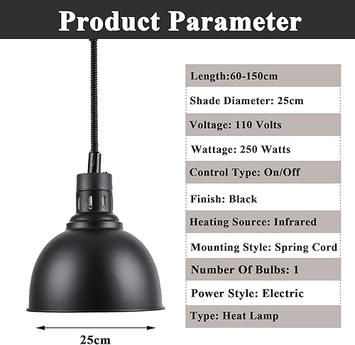Miniatura 2 de Lámpara de calor para alimentos colgante, calentador de alimentos infrarrojos, lámpara de calefacción para freír, 250 W con bombilla (diámetro