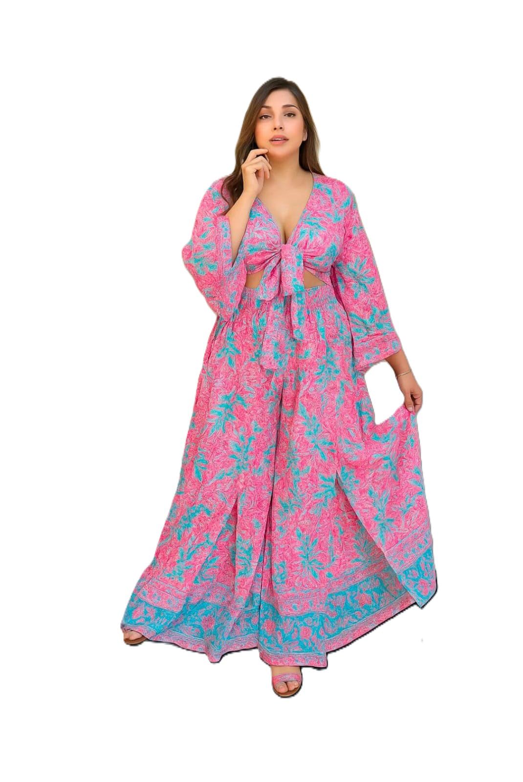 Women Fashion Printed Wrap Top Suit Set Perfect for Beach, Stylish Lehenga Type