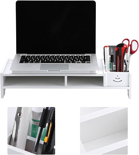 Pissente Computer Display Riser, PVC Artificial Board, Ergonomic Stand with Storage, Easy Assembly for Home Office Use