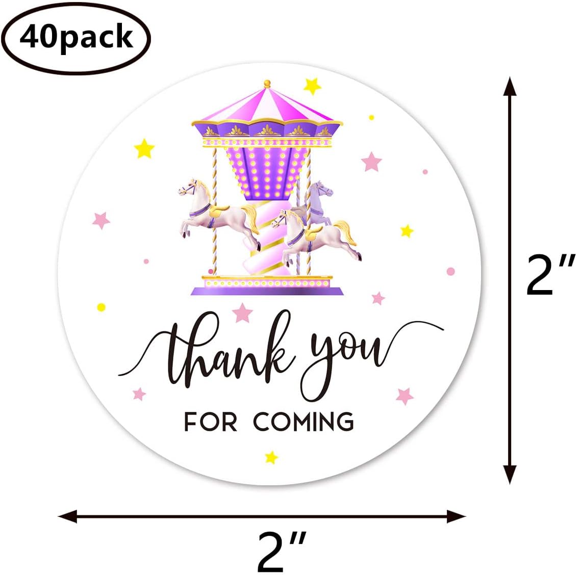 Carousel Thank You Stickers, 2 Inch Baby Shower Birthday Party Favor Labels 40-Pack