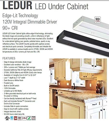 Nora Lighting NUD-8811/27WH 11" LEDUR LED 6.7W 120V 2700K Edge-Lit Undercabinet, White Finish