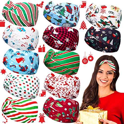 Jutom 12 Pieces Christmas Twisted Headbands Elastic Turban,Simple Pattern