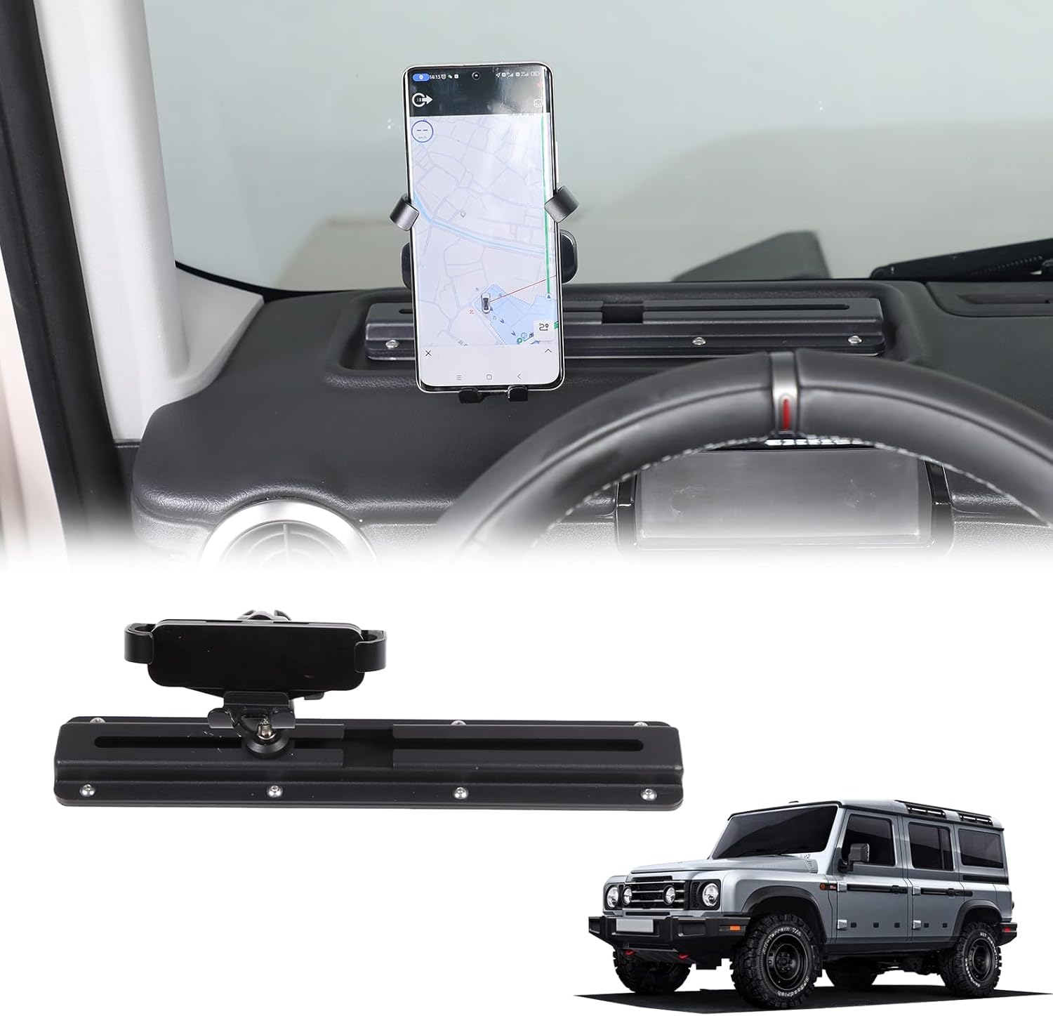 Car Phone Holder Mount Compatible with Ineos Grenadier 2020-2024 Center Console Dashboard Hands Free Multifunctional Track Phone Holder Suitable for 4 to 7 inch Smartphones (Style D)