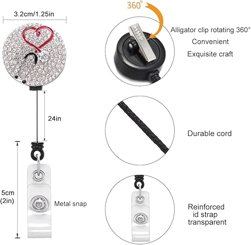 Miniatura 2 de 2 carretes de insignia brillantes retráctiles con clip de cocodrilo, tarjeta de identificación RN para soporte de identificación, regalo para