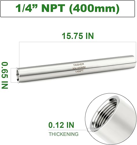 Miniatura 296 de TAISHER 2 accesorios de tubería de acero inoxidable, 1/2 "NPT x 1/2" NPT macho roscado, tubo fundido de pezón de 6 pulgadas de longitud 1.969 in