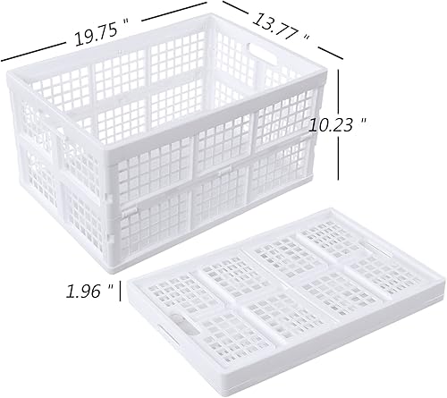 Miniatura 2 de Paquete de 2 cajas de almacenamiento plegables de plástico, 40 L, cesta de almacenamiento plegable apilable grande, color blanco
