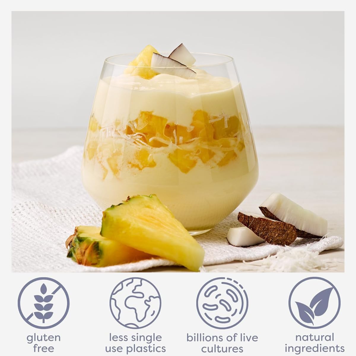 EasiYo Ananasjoghurt mit Kokosnussst√ºcken, 8 Beutel | Jeder Beutel ergibt 1 kg Joghurt