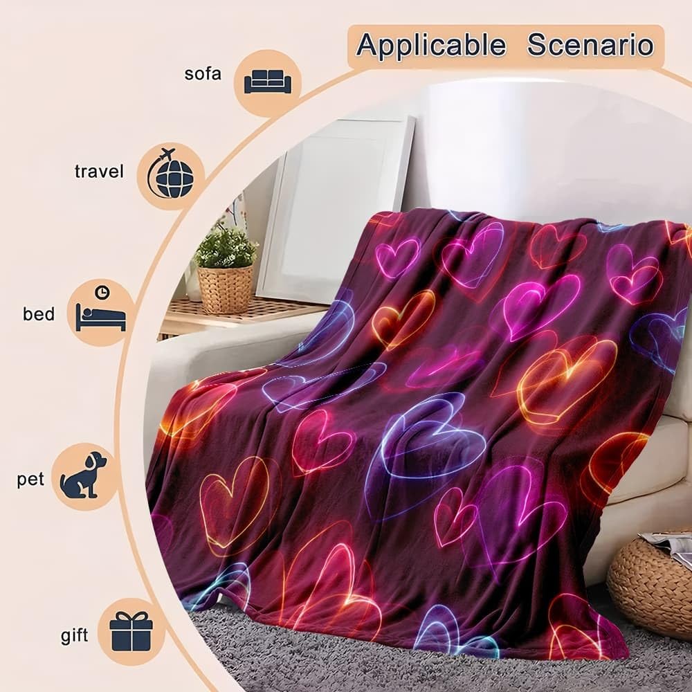 Coperta Divano Plaid Pile, Coperta Letto Singolo/Matrimoniale 180x220 cm, Colori Al Neon Coperta di Flanella Morbido Caldo per Autunno Inverno, Tema D'Amore Romantico Leggera Coperta Regalo