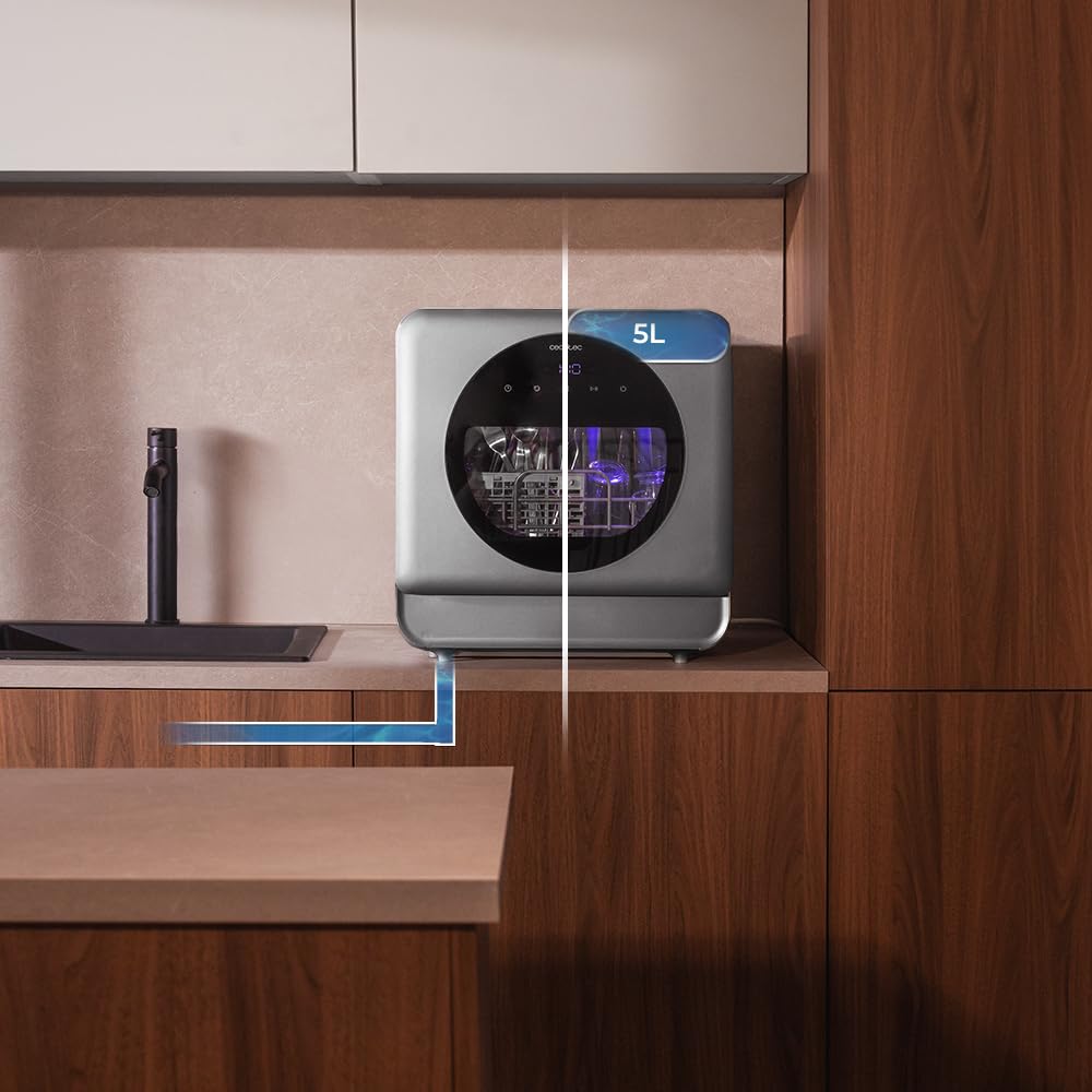 Cecotec Lavastoviglie Compatto Libero Installazione Desktop Bolero Forero 1150 Dark, 3 Posate, Basso consumo, 6 programmi, Touch Control Panel, Funzioni come Long Storage e Delay Start, Dark Inox