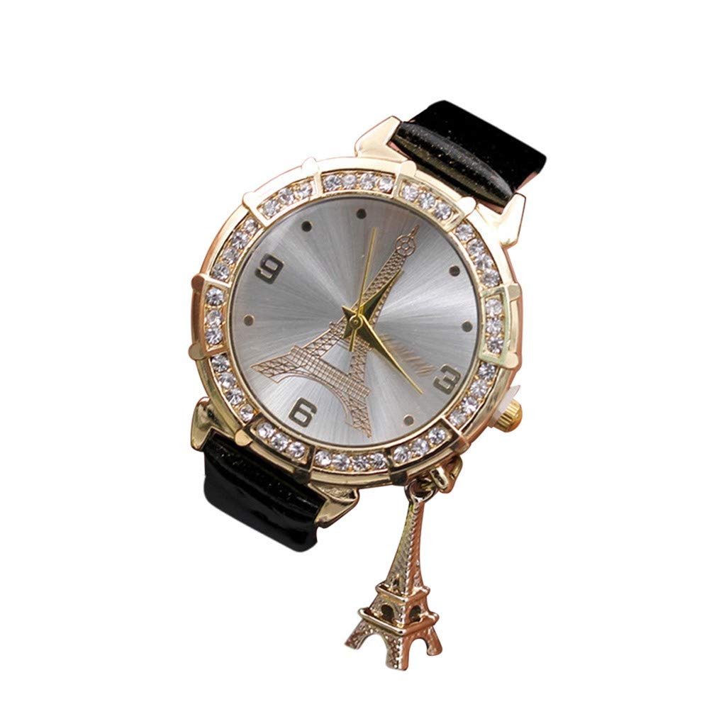 VonVonCo Women's Quartz Eiffel Tower Rhinestone Pendant Wrist Watch (H)