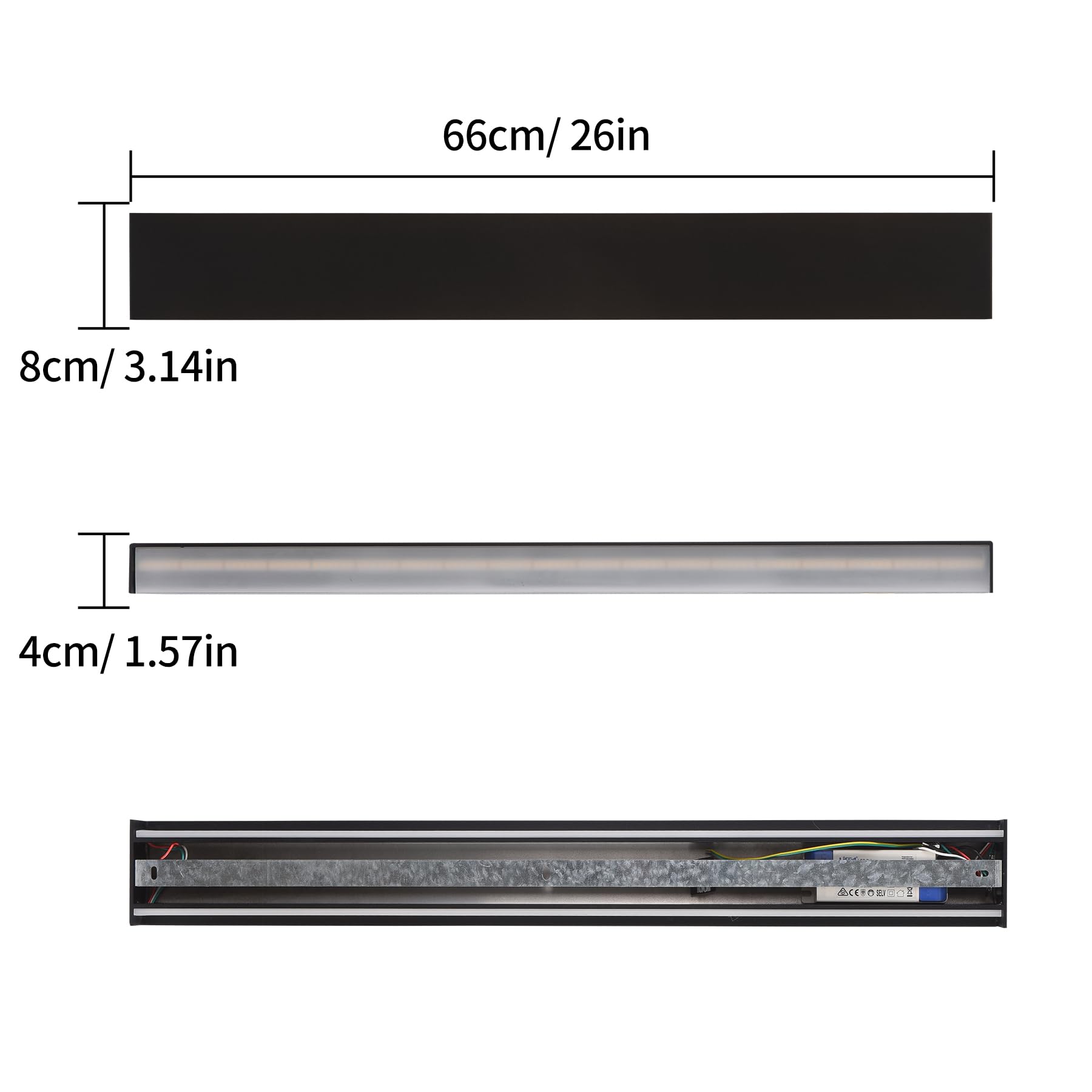 KUKAK LED Aplique pared Interior iluminación,20W 3000K/4000K/6000K Lampara de Pared,Moderno Apliques Pared,220V Luz Pared Aluminio para Salón Dormitorio Sala Pasillo Escalera,IP20 66CM Negro