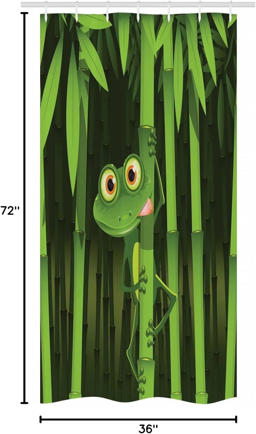Ambesonne Animal Stall Shower Curtain, Funny Illustration of a Friendly Fun Frog Character on Jungle Trees Nature Forest Cartoon, Fabric Bathroom Decor Set with Hooks, 36" W x 72" L, Green